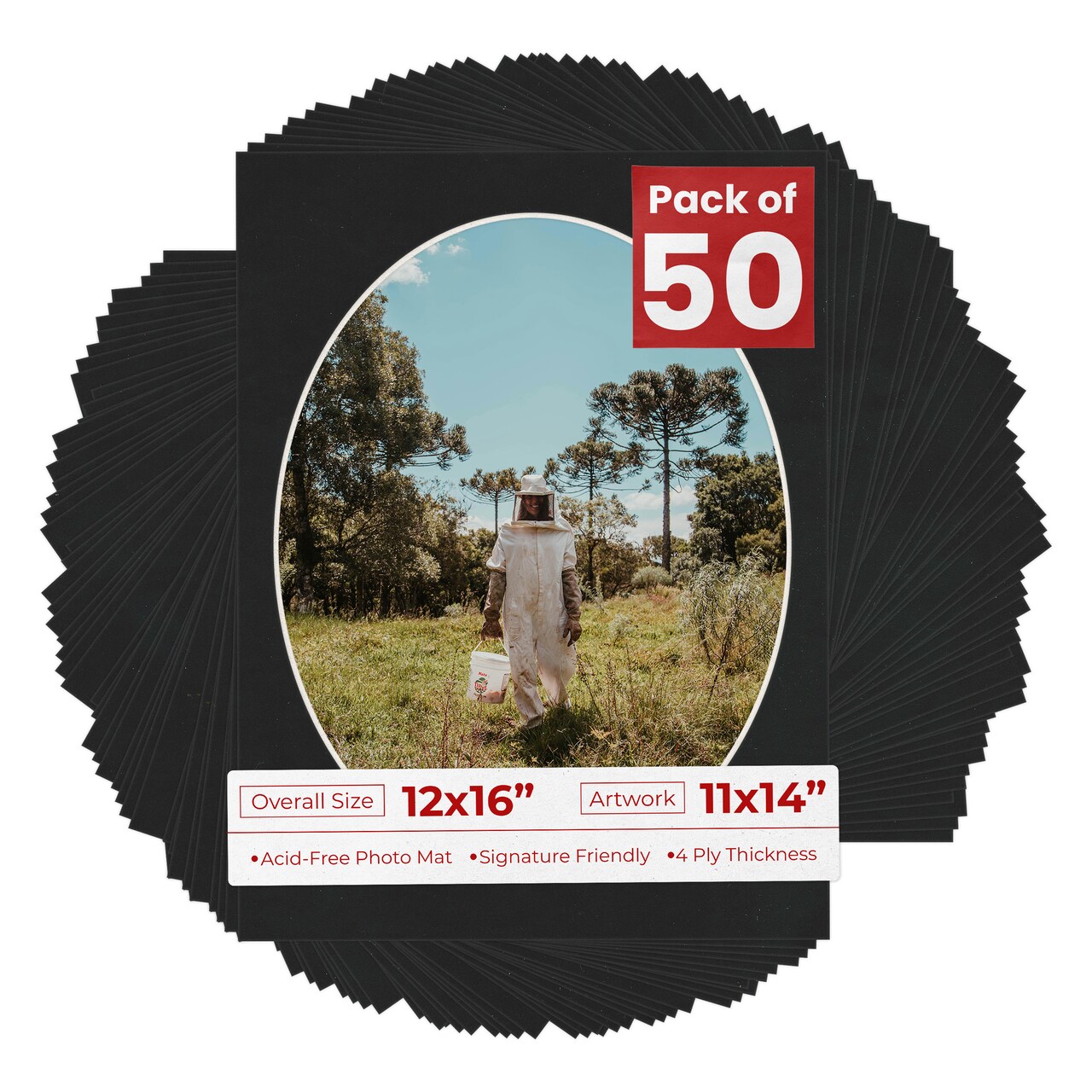 Black Suede Mat Board for 12x16 Frames - Oval Opening for 11x14 Photos